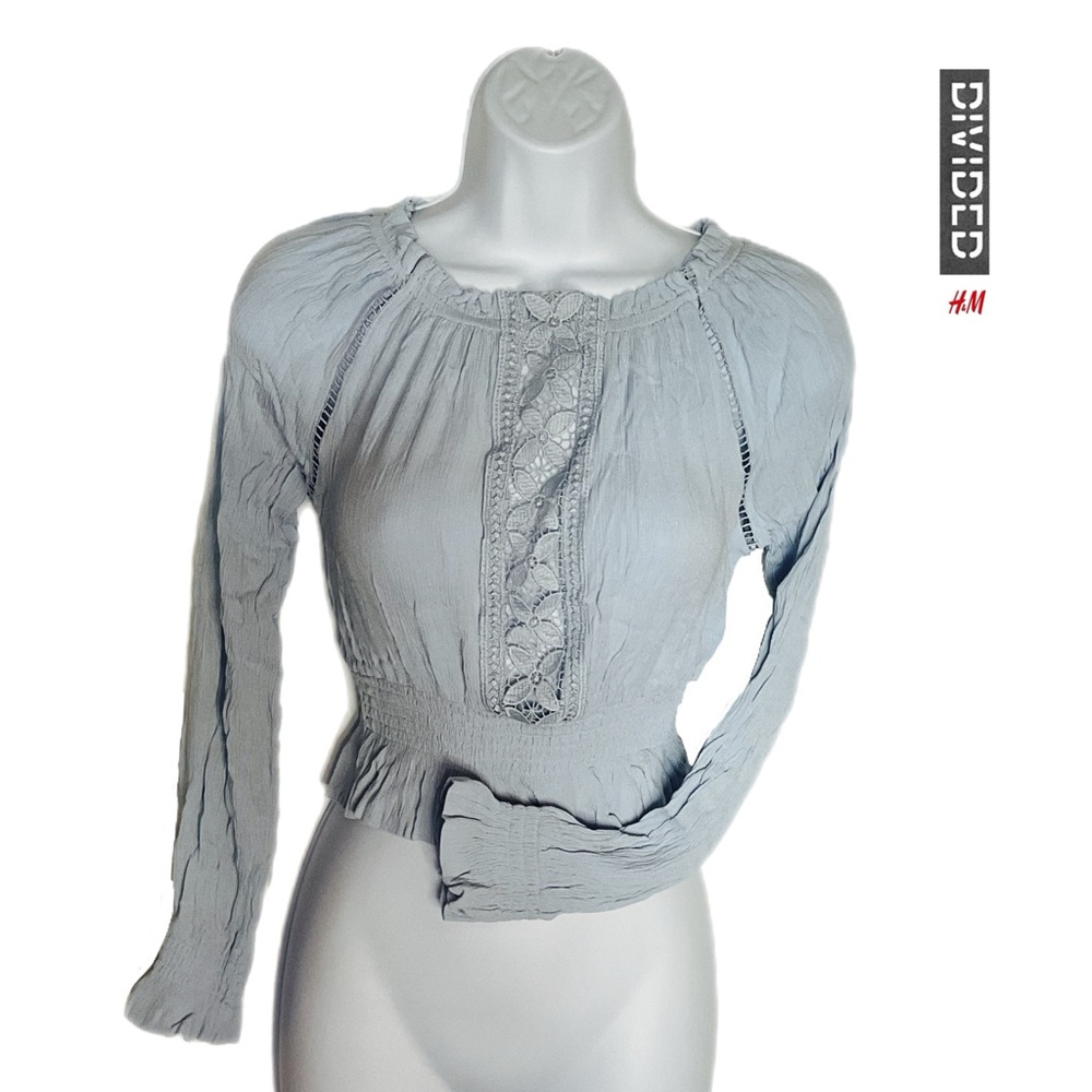 Divided H & M Women’s S Crop Top Baby Blue Gauzy Gathered Cozy Soft Trendy